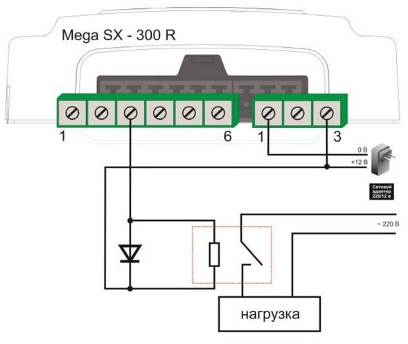 Подключение реле управления нагрузкой по выходу Mega SX-300.jpg