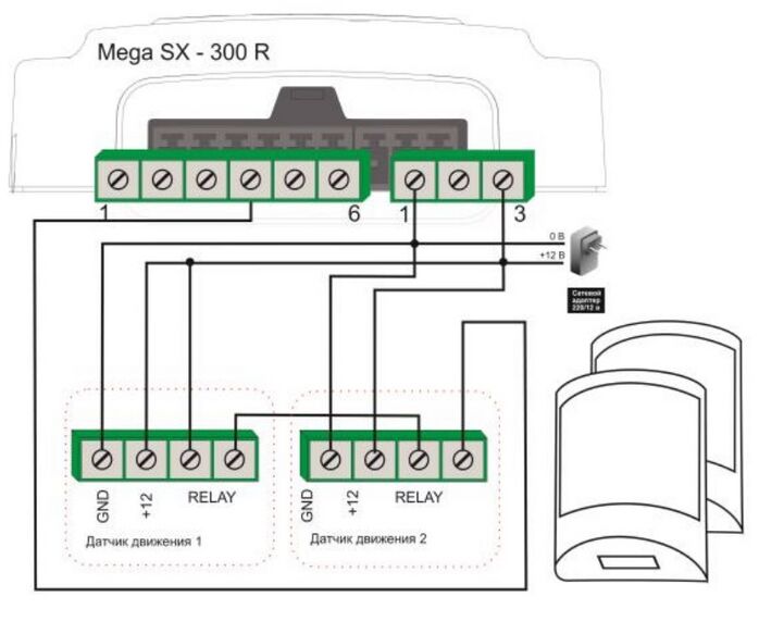 Подключение проводных датчиков движения АСТРА Mega SX-300.jpg